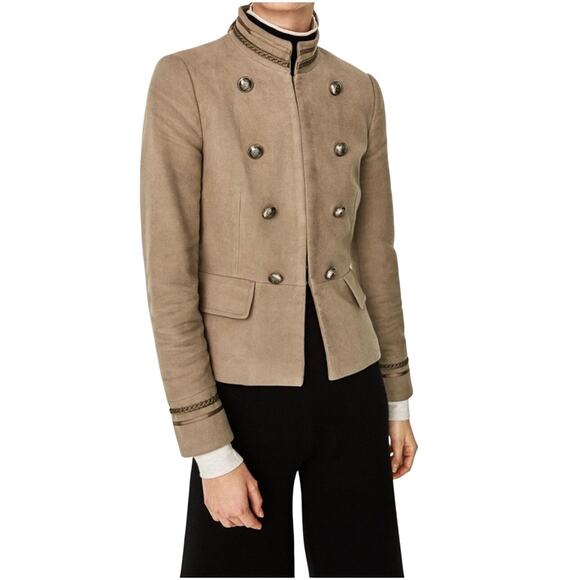 Zara Basic Collection Cropped Military Double-Breasted Jacket Olive Taupe Medium - Picture 1 of 9